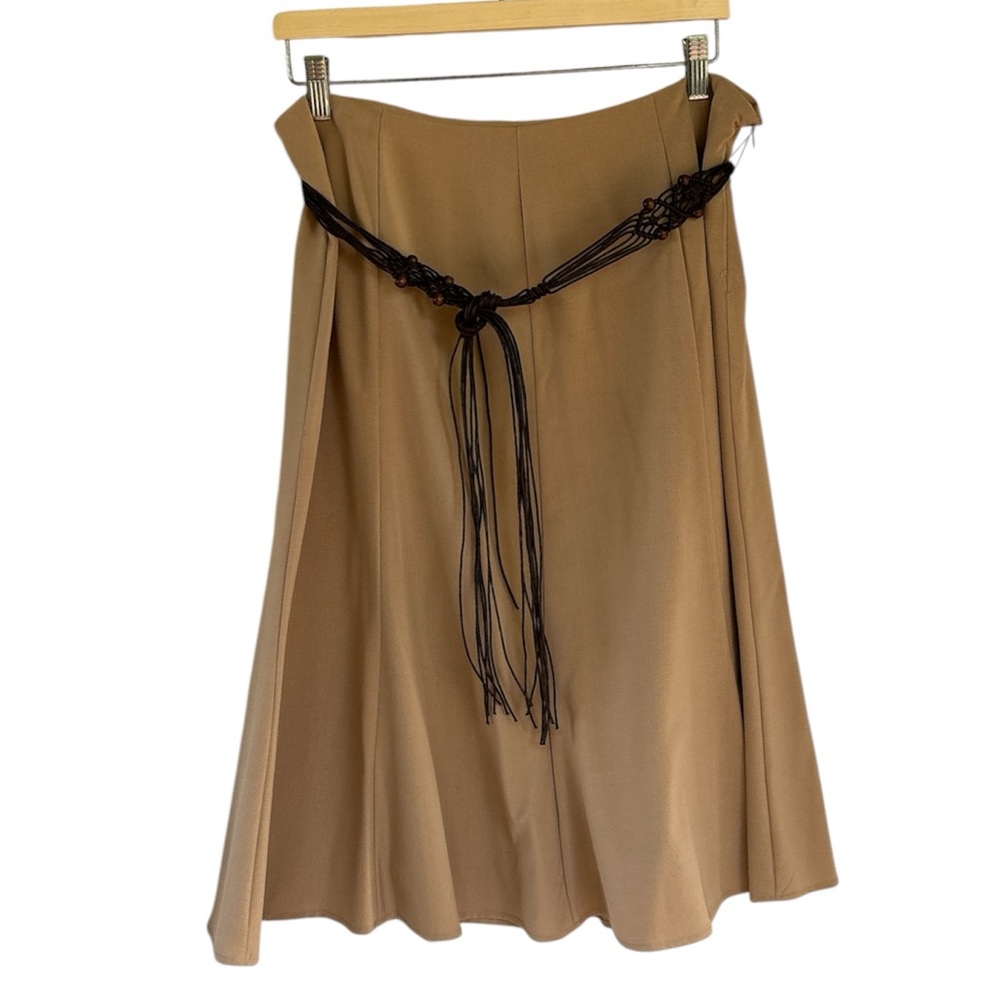 Intriguing Threads Women's Tan Midi A-Line Flowy Skirt With Belt Size 12